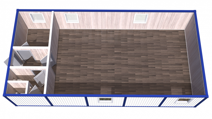 Модульное здание штаб строительства с туалетом тамбуром и кладовой Модель: РС-М04