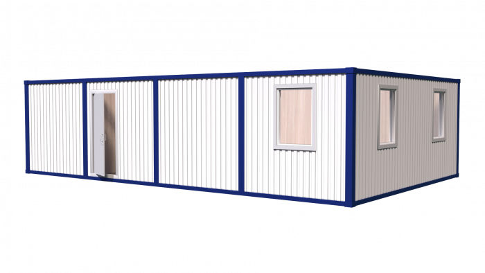 Модульное здание штаб строительства с тамбуром, кладовой и двумя туалетами модель: РС-М03