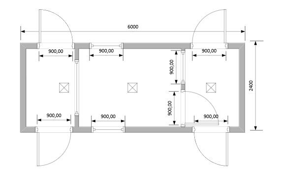 Блок-Контейнер с двумя проходными и помещением для охранника модель: РС-К03