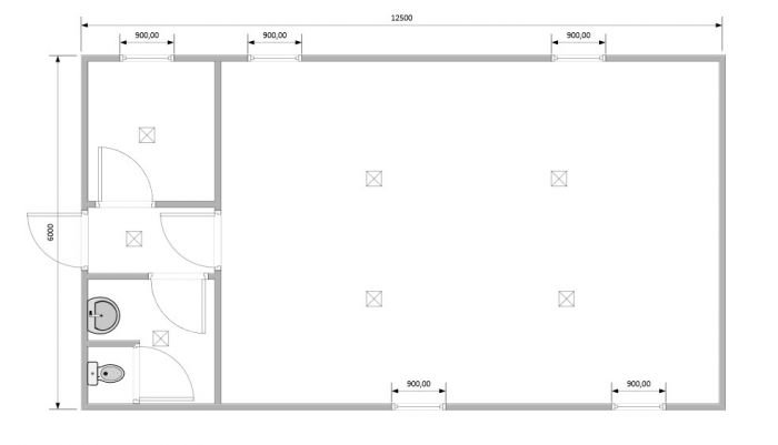 Модульное здание штаб строительства с туалетом тамбуром и кладовой Модель: РС-М04