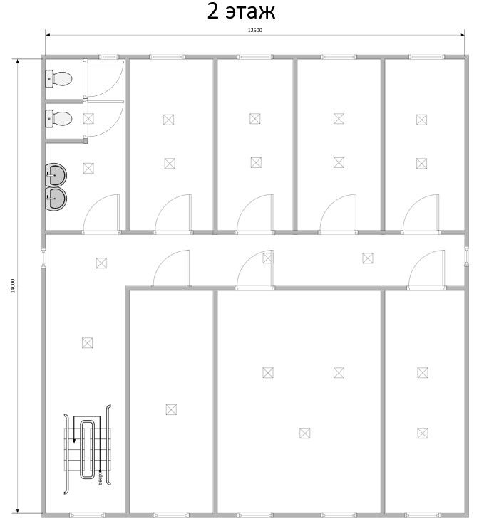 Модульное здание штаб строительства с туалетами в 2 этажа Модель: РС-М06