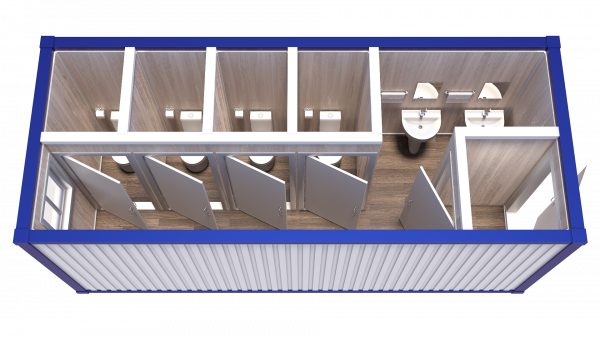 Блок-Контейнер сантехнический с тамбуром с умывальниками и четырьмя туалетами модель: РС-С04