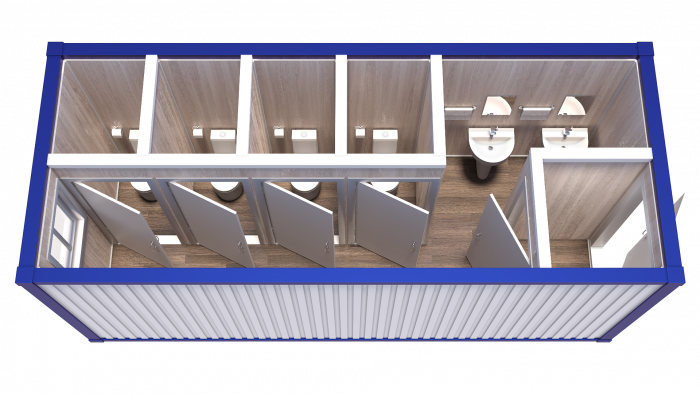 Блок-Контейнер сантехнический с тамбуром с умывальниками и четырьмя туалетами модель: РС-С04